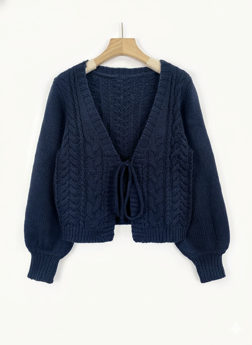 ALICIA™ - Casual Drop Shoulder Long Sleeve Cardigan Tie Front V-Neck Knitwear