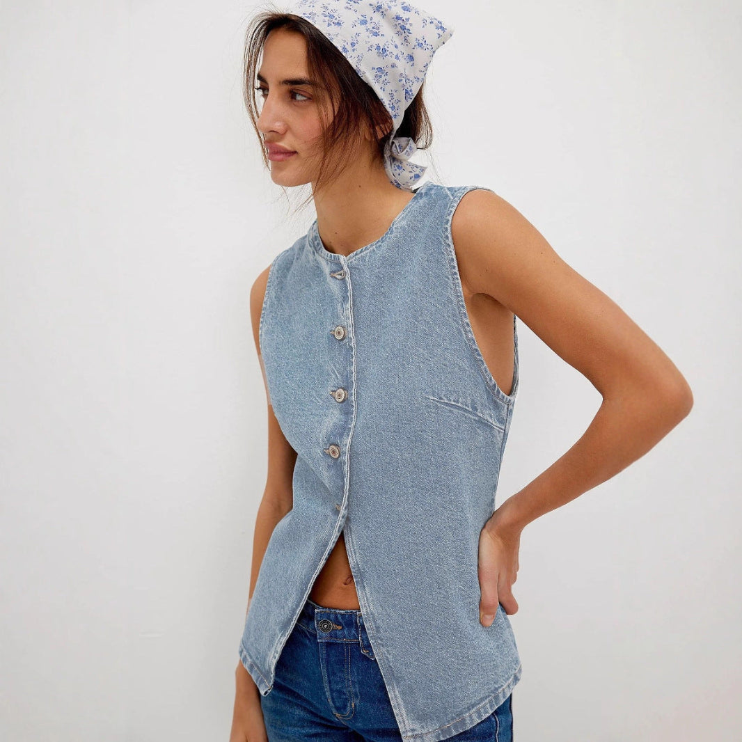 QERIDAD™ - Comfy Button Down Sleeveless Vest