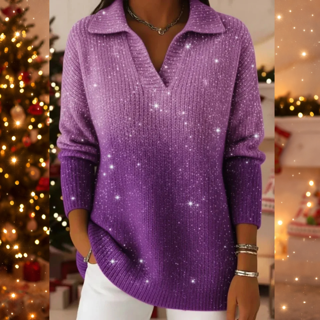 Falka – Knitted Sweater with Collar and Starry Sky Pattern
